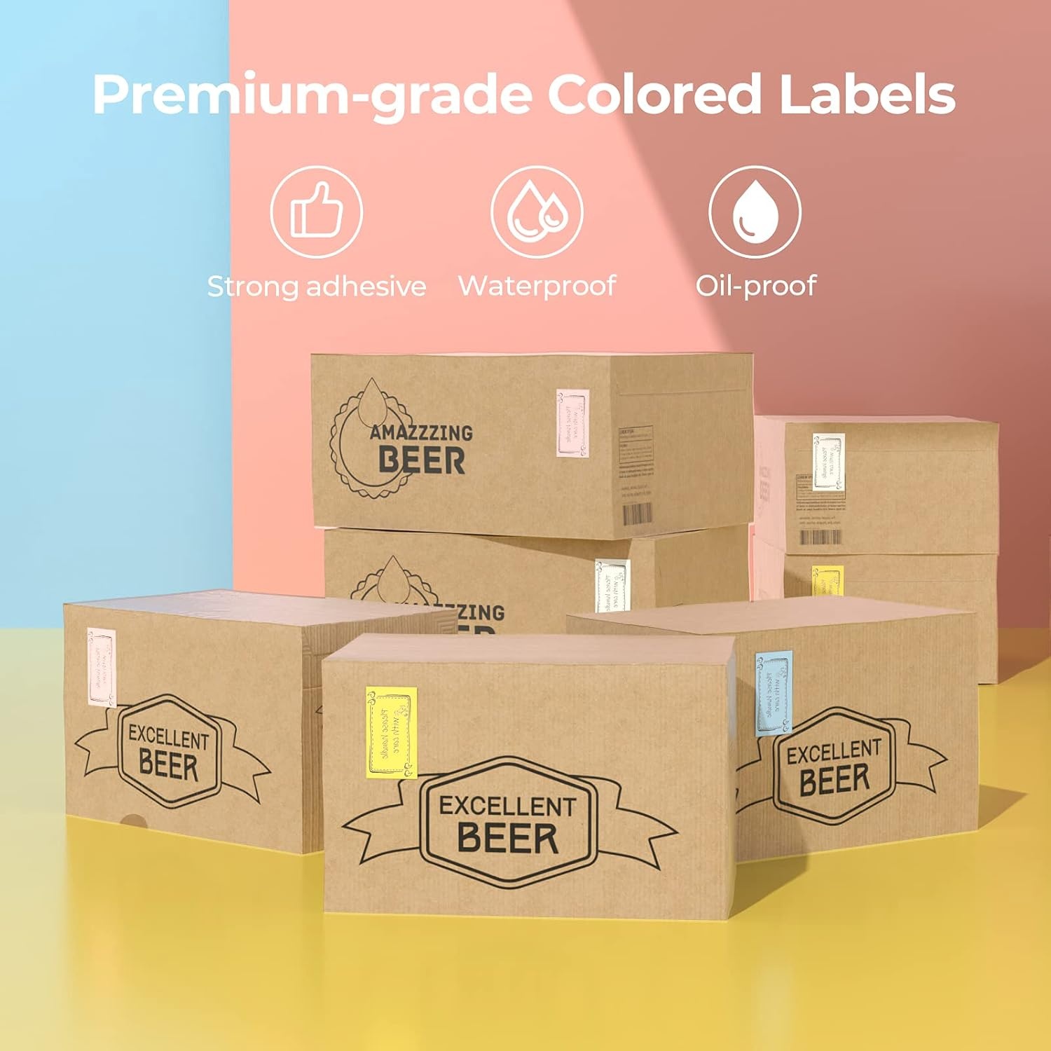 image:imageMUNBYN 225x125 Thermal Sticker Labels Blue SelfAdhesive Barcode Label Paper for Direct Thermal Printer and Business MultiPurpose Rectangle Address Shipping Mailing Stickers1000 SheetsRollWhite Pink Yellow Blue