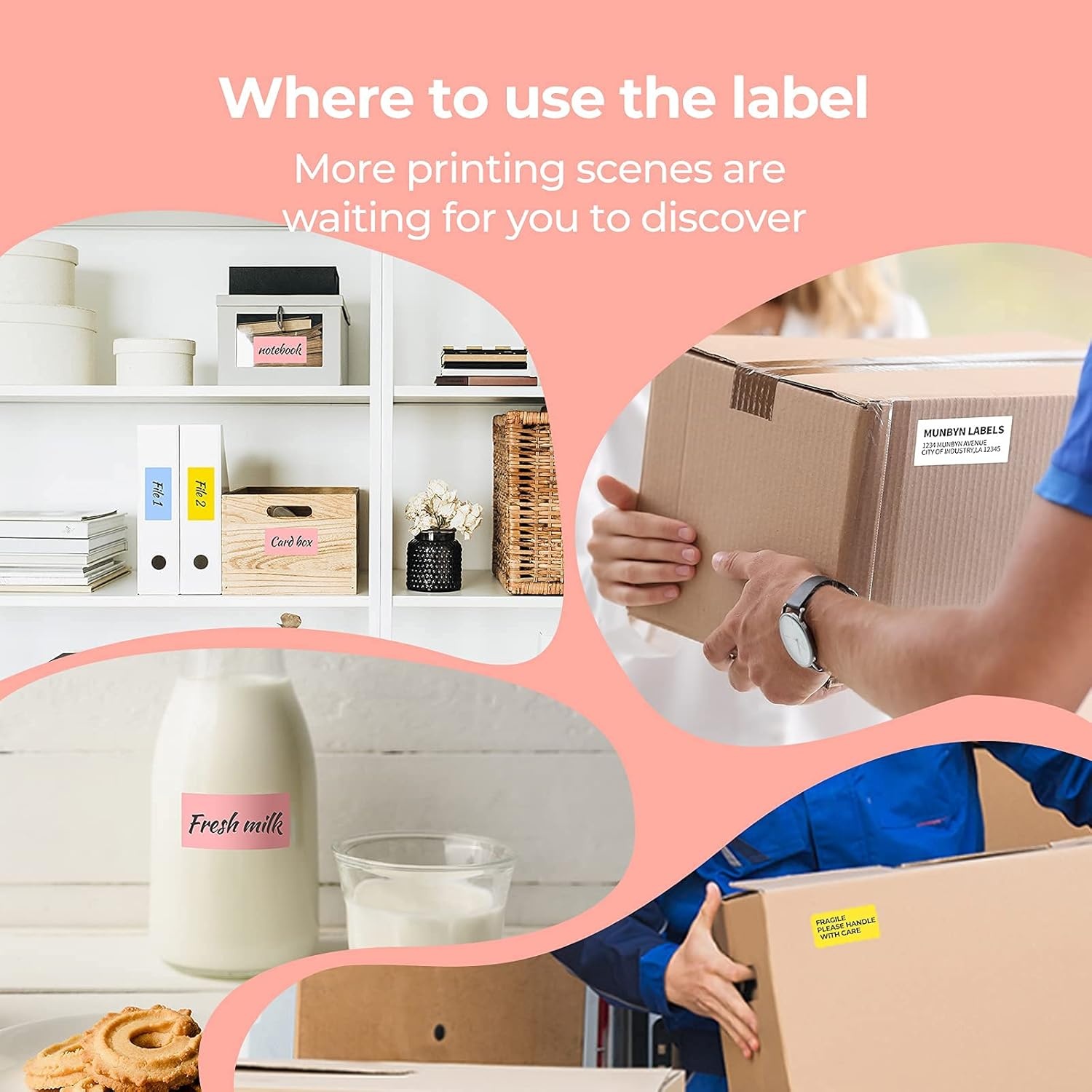 image:imageMUNBYN 225x125 Thermal Sticker Labels Blue SelfAdhesive Barcode Label Paper for Direct Thermal Printer and Business MultiPurpose Rectangle Address Shipping Mailing Stickers1000 SheetsRollWhite Pink Yellow Blue