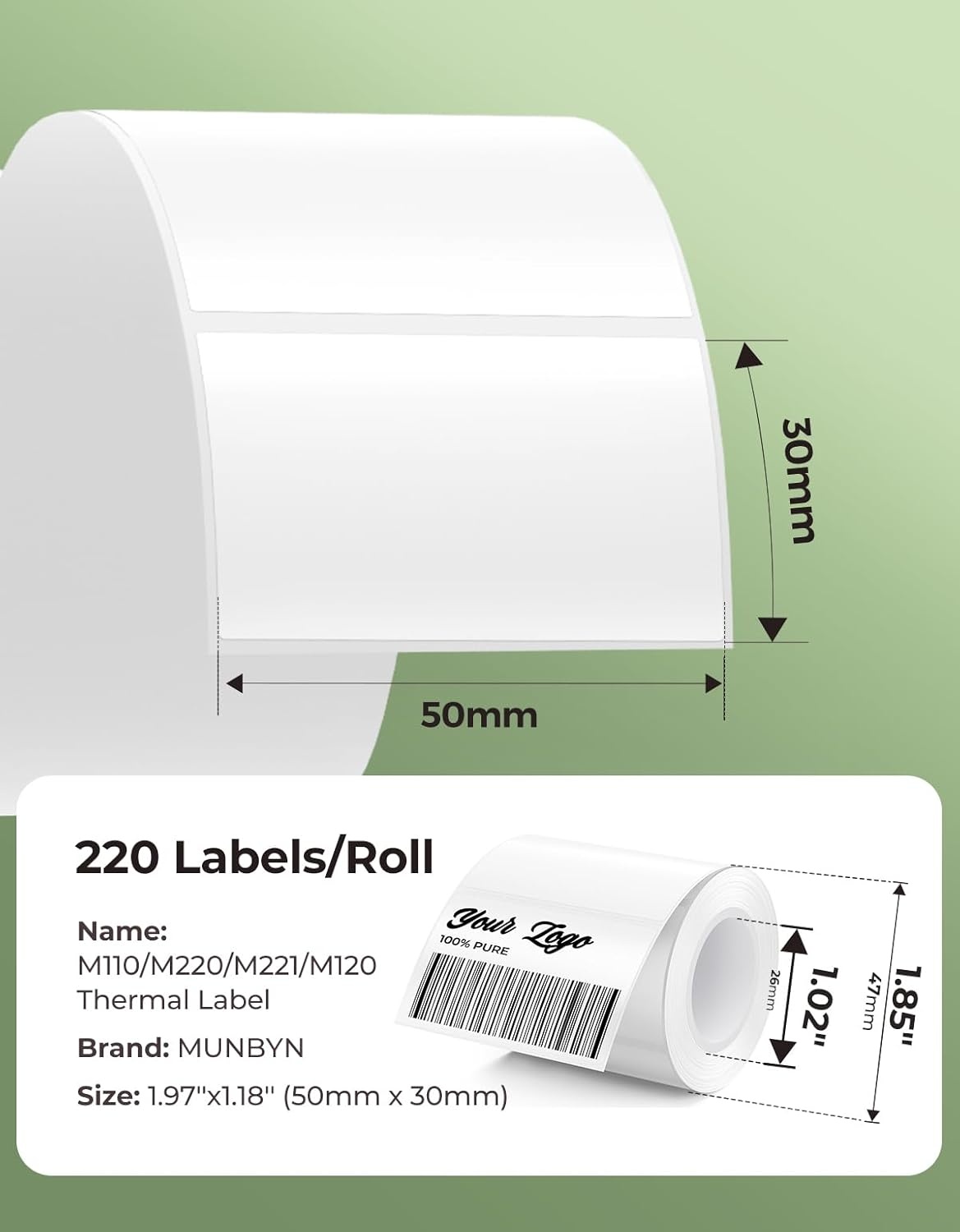 image:imageMUNBYN 225x125 Thermal Sticker Labels Blue SelfAdhesive Barcode Label Paper for Direct Thermal Printer and Business MultiPurpose Rectangle Address Shipping Mailing Stickers1000 SheetsRollWhite