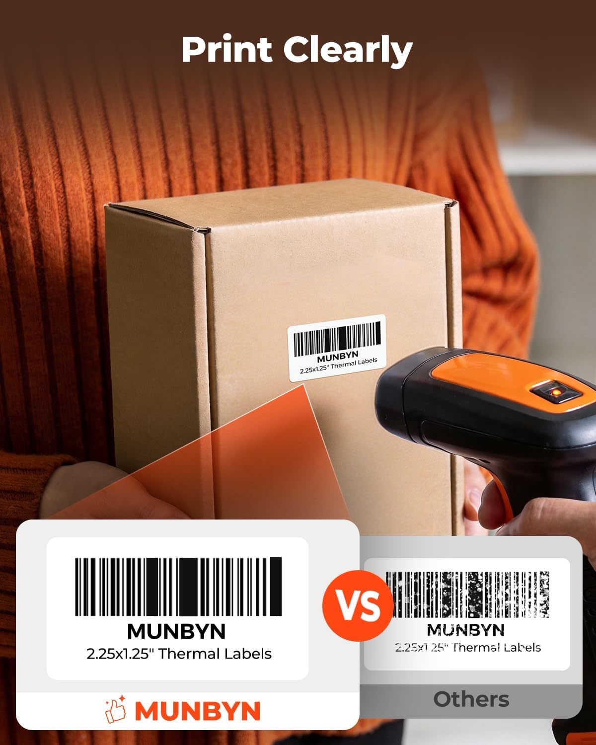 image:imageMUNBYN 225x125 Thermal Sticker Labels Blue SelfAdhesive Barcode Label Paper for Direct Thermal Printer and Business MultiPurpose Rectangle Address Shipping Mailing Stickers1000 SheetsRollWhite