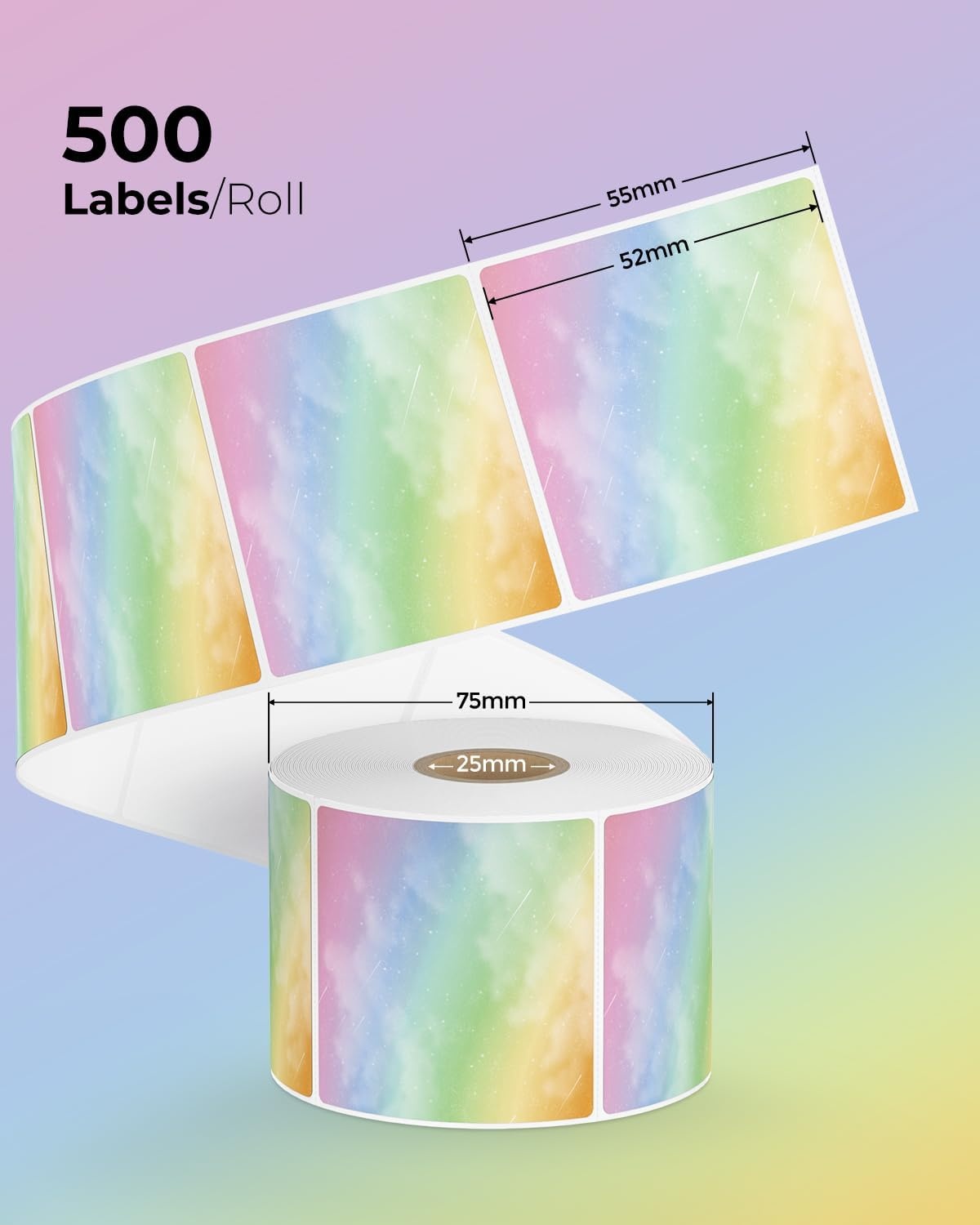 image:imageMUNBYN 2x2 Thermal Sticker Labels Rainbow Color Square Thermal Labels for Small Business Logo Design Baking 500 Sheets1 RollBluegreen Watercolor