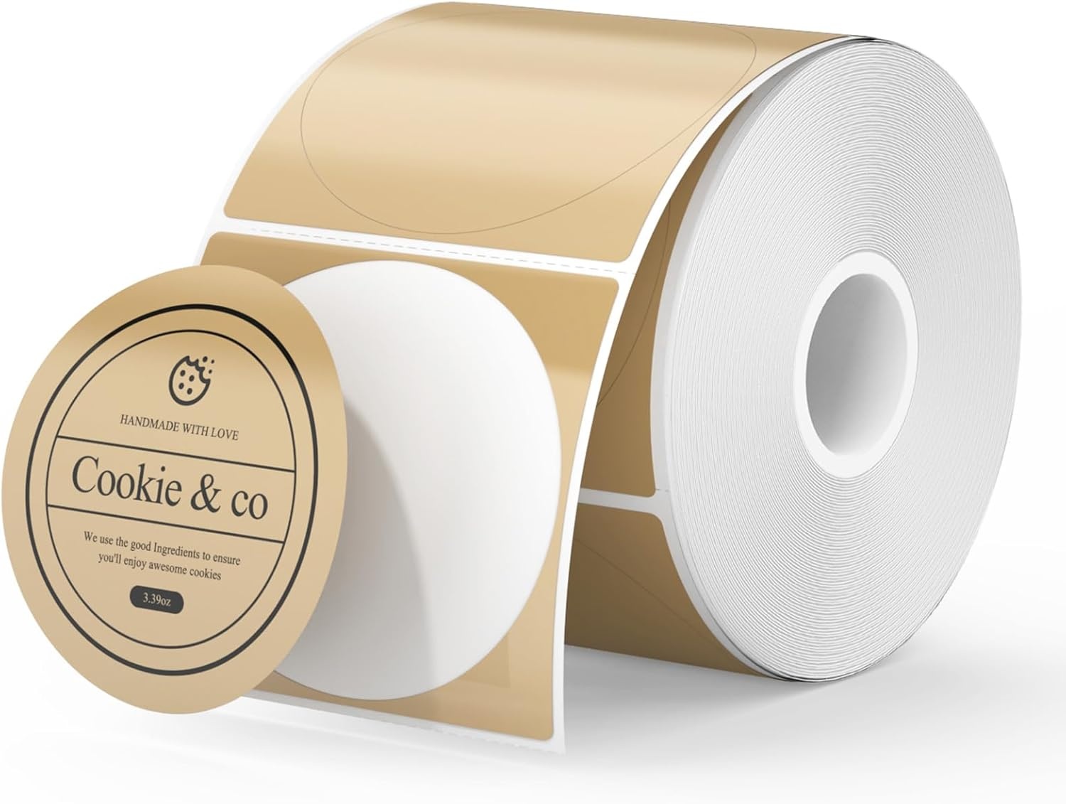 image:imageMUNBYN 3 Inch Pink Circle Thermal Sticker Labels MultiPurpose SelfAdhesive Round Direct Thermal Labels for Business 500 Sheets1 RollBrown