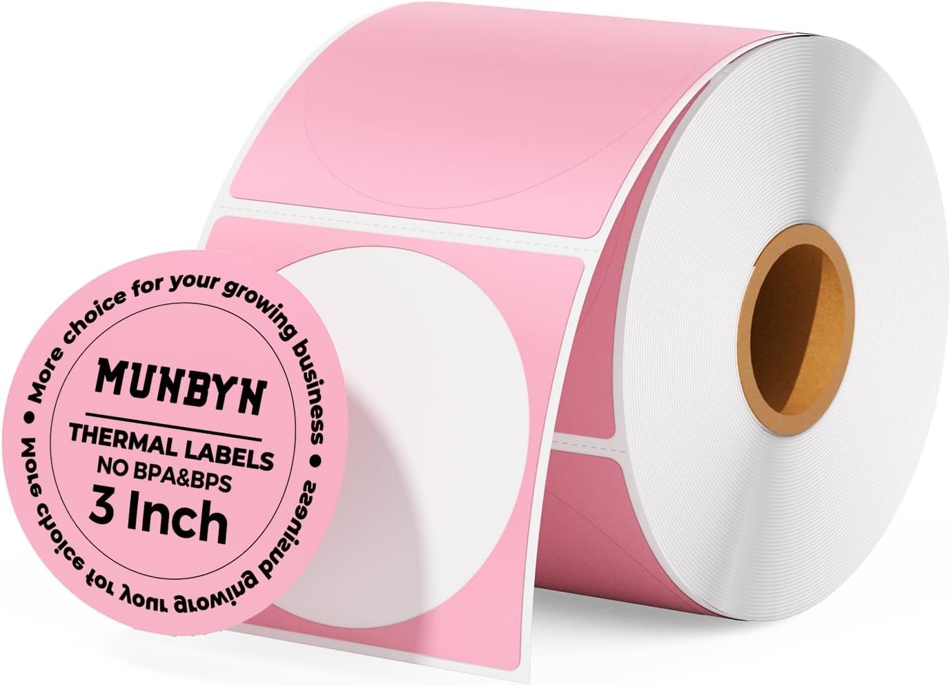 image:imageMUNBYN 3 Inch Pink Circle Thermal Sticker Labels MultiPurpose SelfAdhesive Round Direct Thermal Labels for Business 500 Sheets1 RollPink