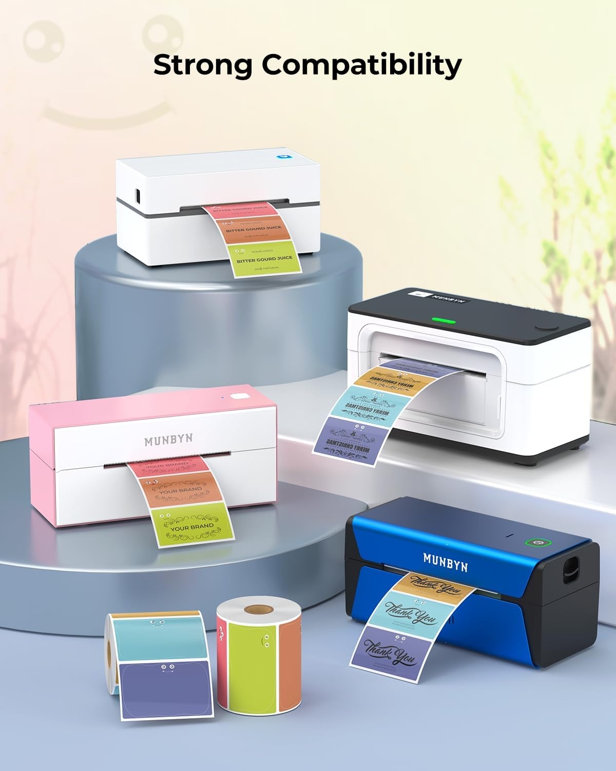 image:imageMUNBYN 3x2 Inch Cartoon Thermal Labels Custom Logo and Thank You Stickers 500 Labels1 Roll