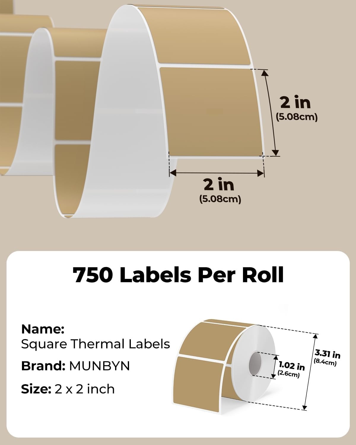 image:imageMUNBYN 3x2 Inch White Thermal Labels Thermal Sticker Labels for Price Barcode Mailing Name 500 Sheets1 RollBrown