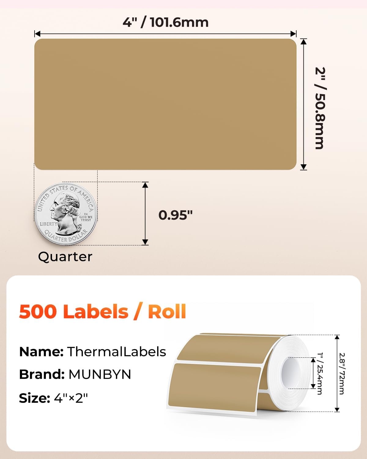 image:imageMUNBYN 3x2 Inch White Thermal Labels Thermal Sticker Labels for Price Barcode Mailing Name 500 Sheets1 RollBrown