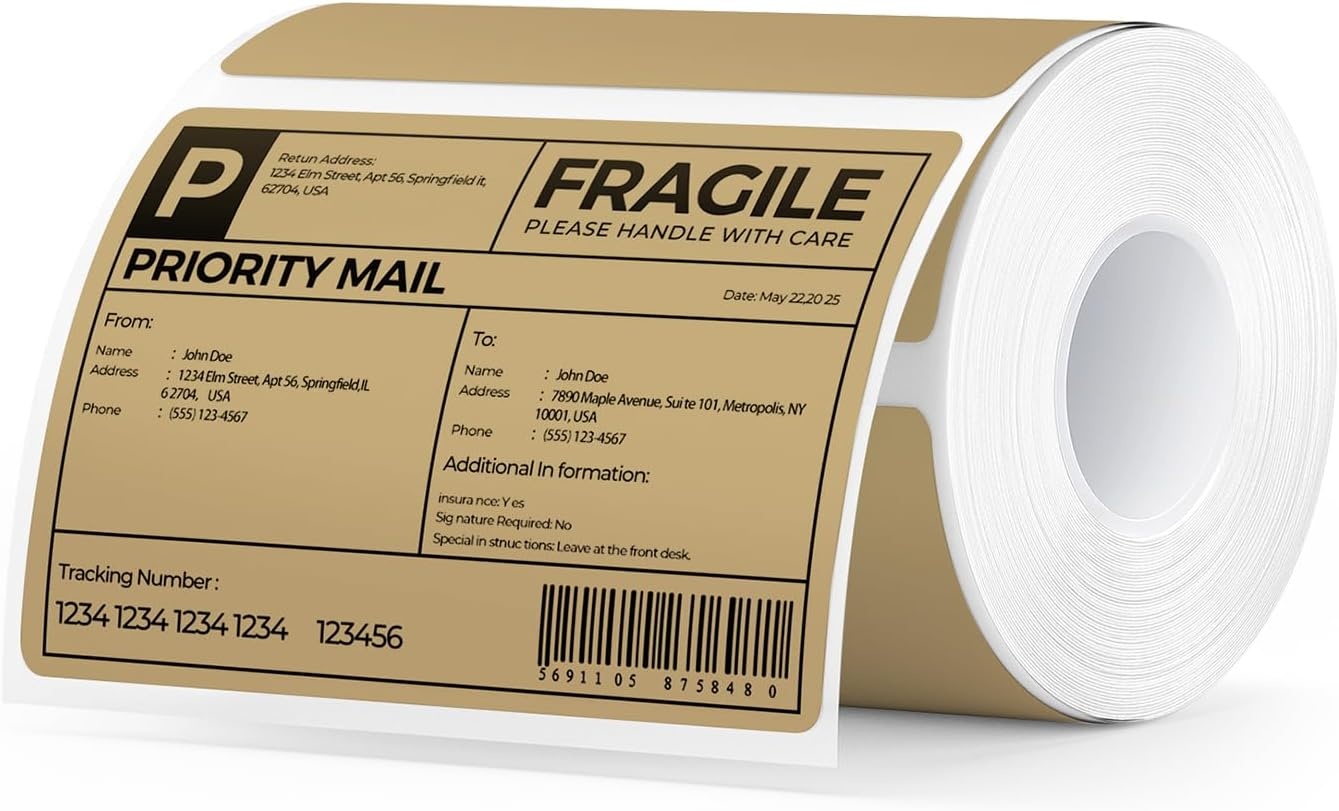 image:imageMUNBYN 3x2 Inch White Thermal Labels Thermal Sticker Labels for Price Barcode Mailing Name 500 Sheets1 RollBrown