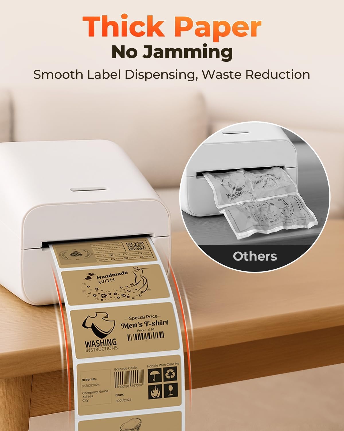 image:imageMUNBYN 3x2 Inch White Thermal Labels Thermal Sticker Labels for Price Barcode Mailing Name 500 Sheets1 RollBrown