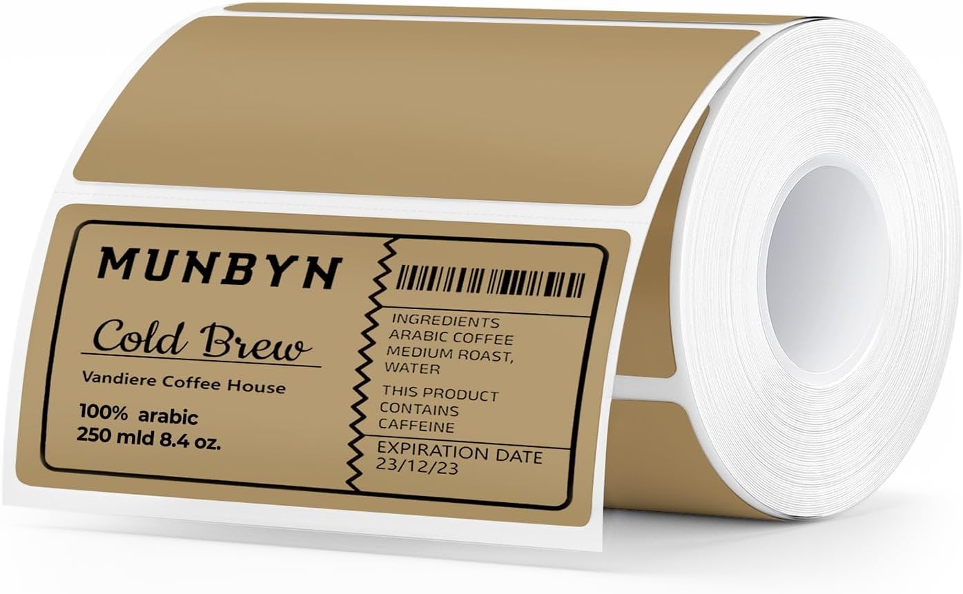 image:imageMUNBYN 3x2 Inch White Thermal Labels Thermal Sticker Labels for Price Barcode Mailing Name 500 Sheets1 RollBrown