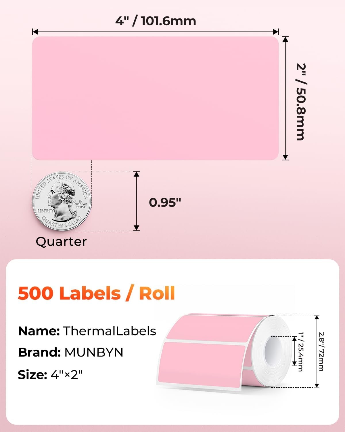 image:imageMUNBYN 3x2 Inch White Thermal Labels Thermal Sticker Labels for Price Barcode Mailing Name 500 Sheets1 RollPink