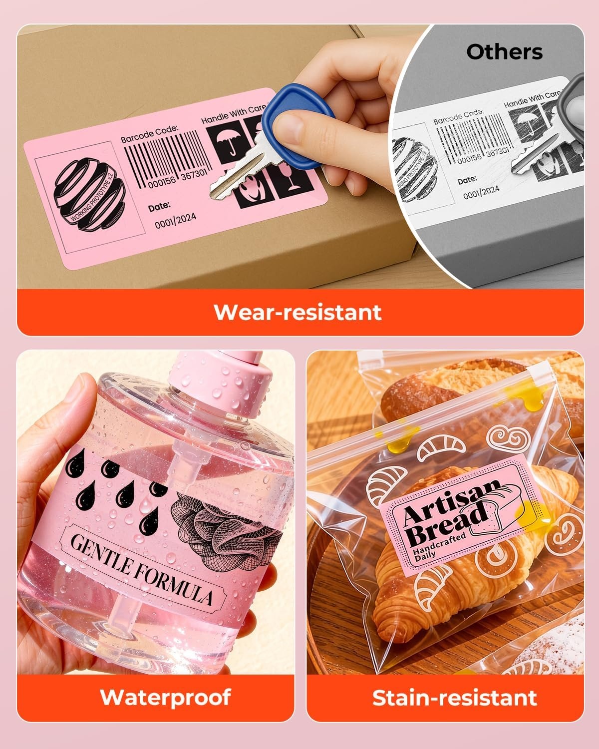 image:imageMUNBYN 3x2 Inch White Thermal Labels Thermal Sticker Labels for Price Barcode Mailing Name 500 Sheets1 RollPink