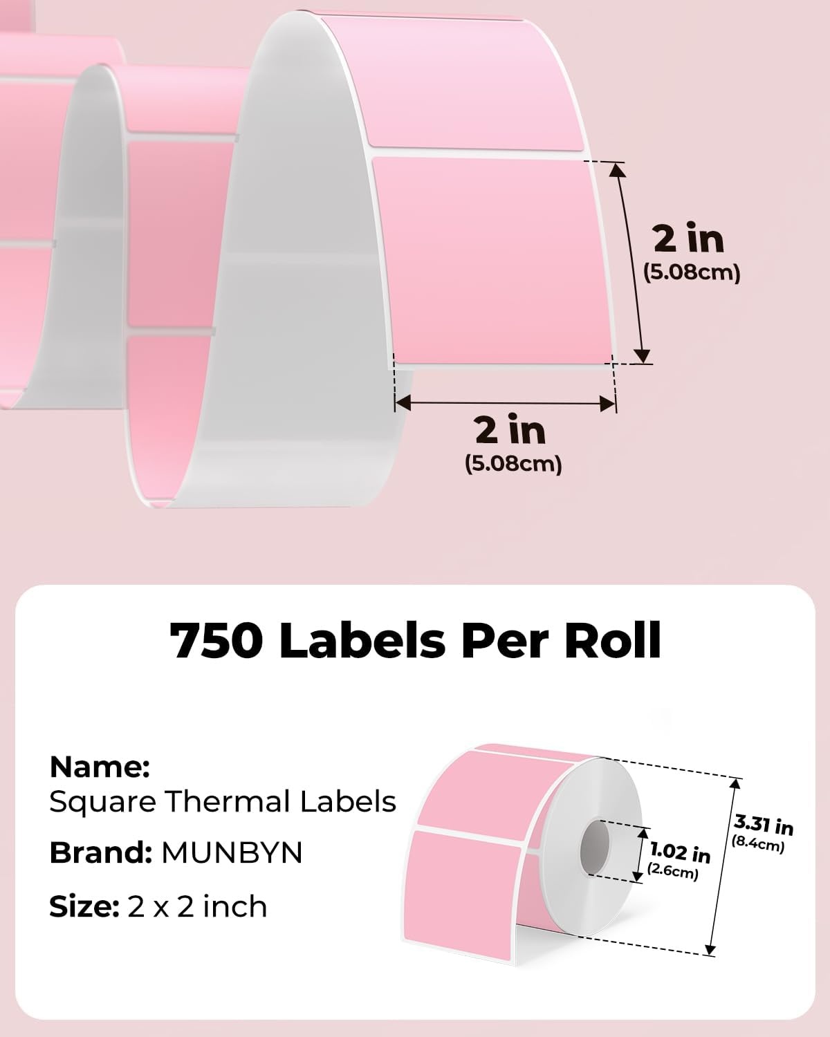 image:imageMUNBYN 3x2 Inch White Thermal Labels Thermal Sticker Labels for Price Barcode Mailing Name 500 Sheets1 RollPink