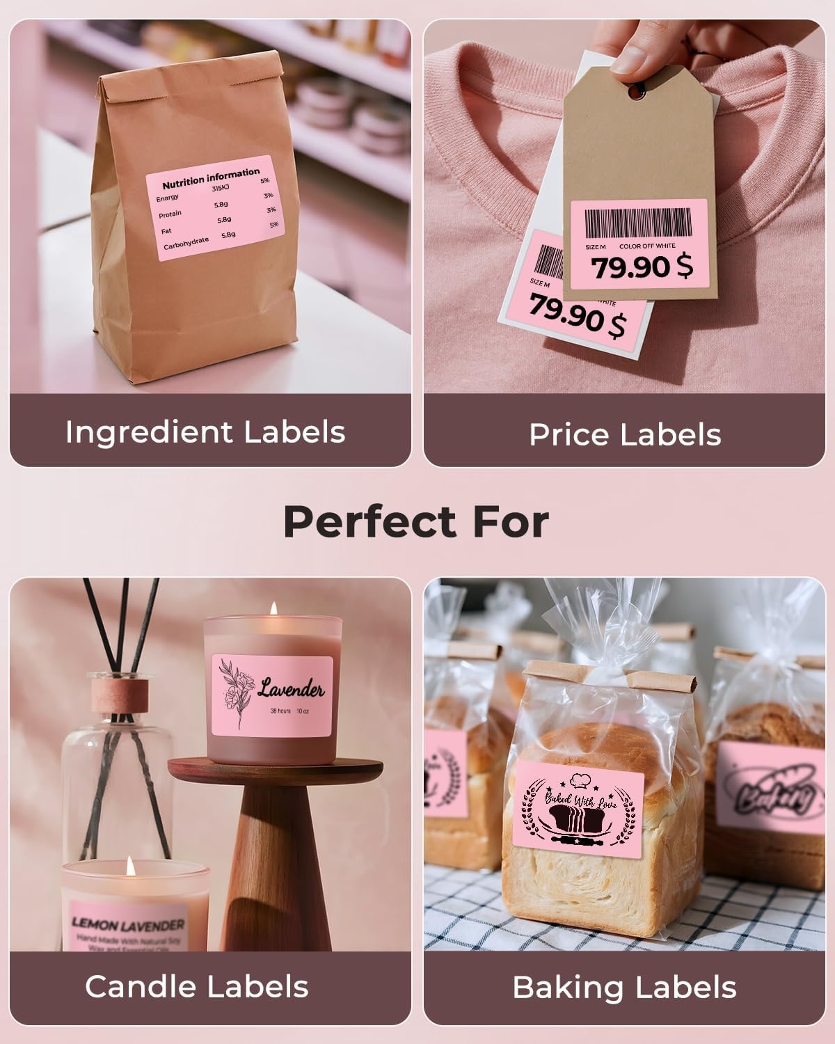 image:imageMUNBYN 3x2 Inch White Thermal Labels Thermal Sticker Labels for Price Barcode Mailing Name 500 Sheets1 RollPink