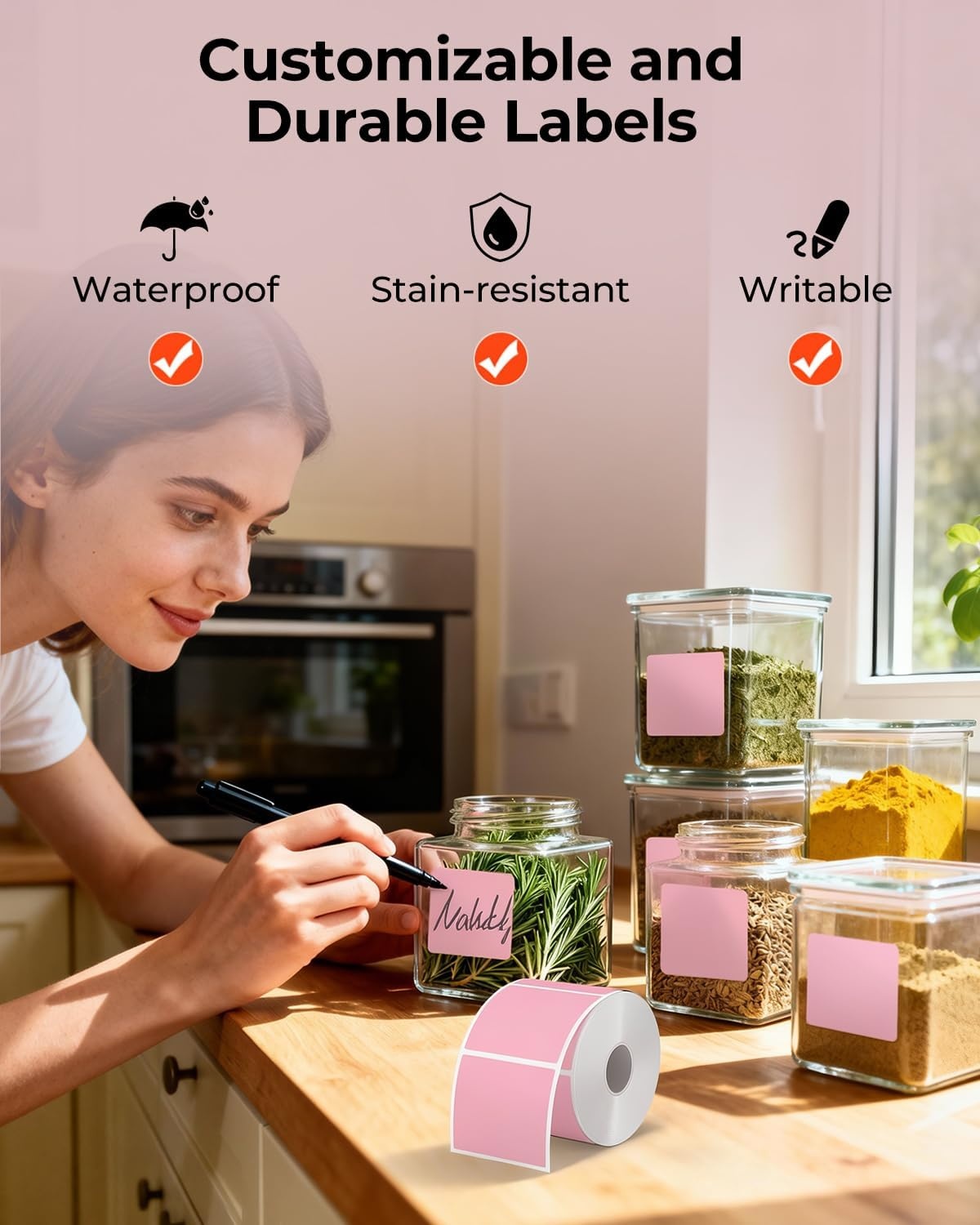 image:imageMUNBYN 3x2 Inch White Thermal Labels Thermal Sticker Labels for Price Barcode Mailing Name 500 Sheets1 RollPink