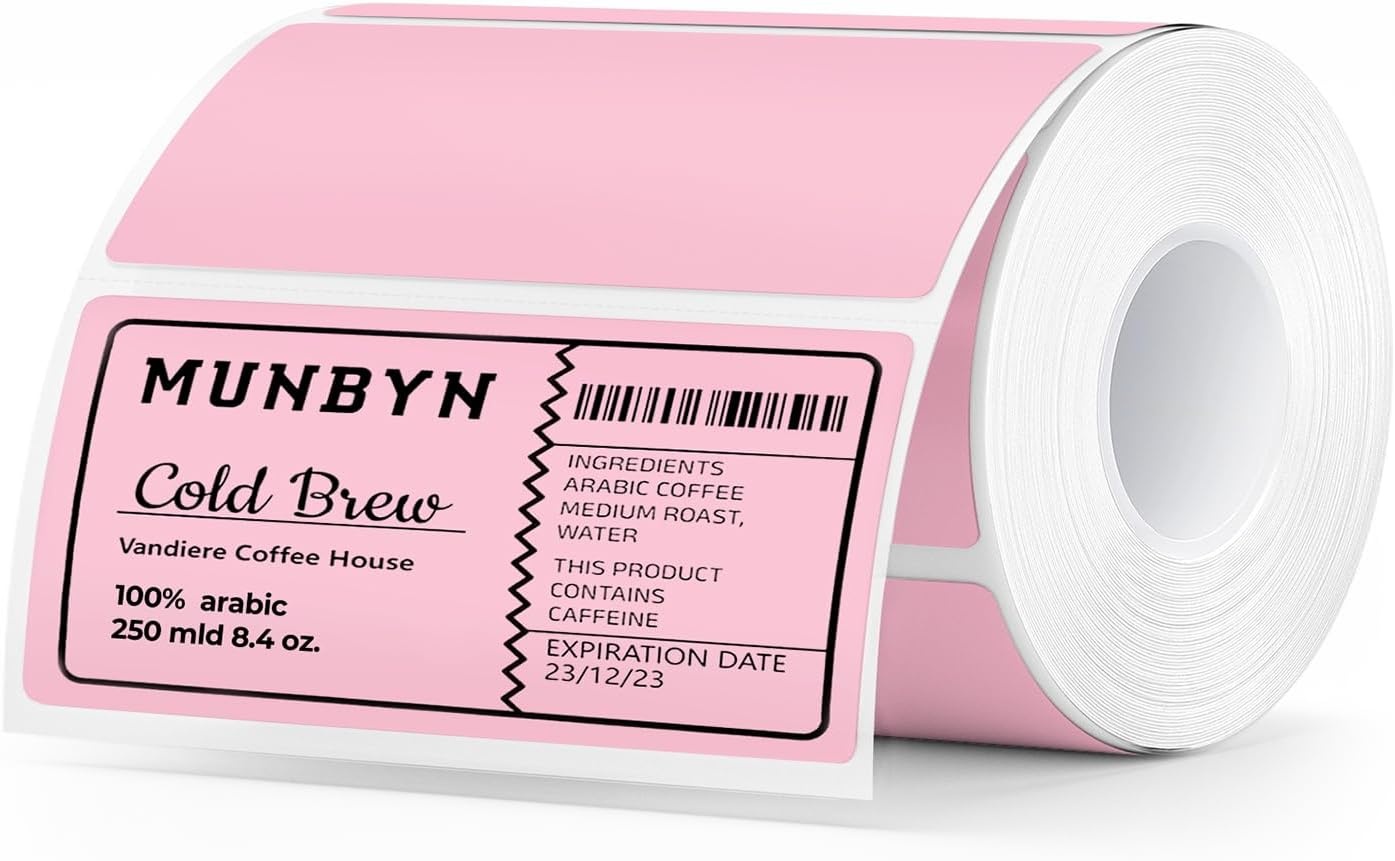 image:imageMUNBYN 3x2 Inch White Thermal Labels Thermal Sticker Labels for Price Barcode Mailing Name 500 Sheets1 RollPink