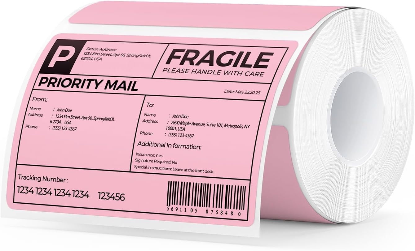 image:imageMUNBYN 3x2 Inch White Thermal Labels Thermal Sticker Labels for Price Barcode Mailing Name 500 Sheets1 RollPink