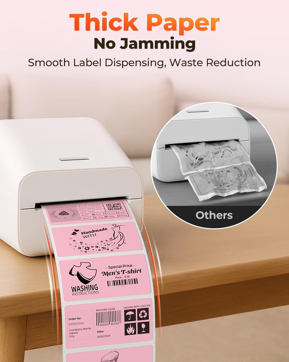 image:imageMUNBYN 3x2 Inch White Thermal Labels Thermal Sticker Labels for Price Barcode Mailing Name 500 Sheets1 RollPink