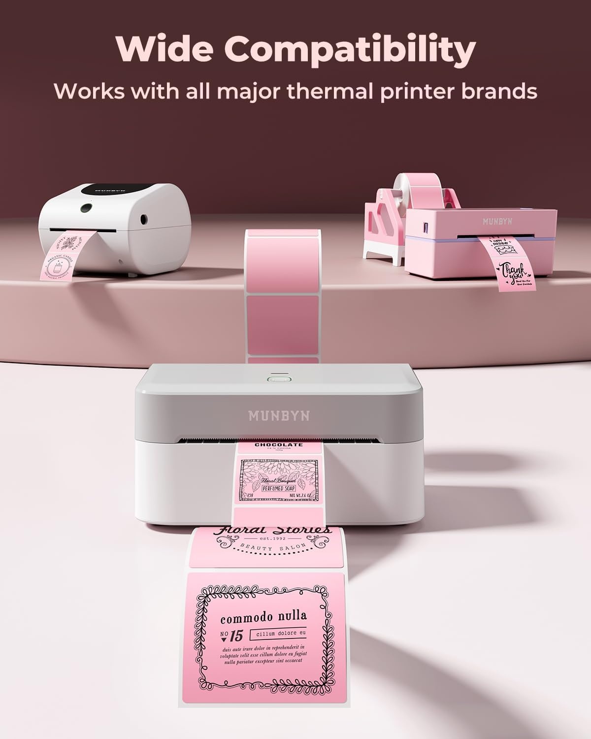 image:imageMUNBYN 3x2 Inch White Thermal Labels Thermal Sticker Labels for Price Barcode Mailing Name 500 Sheets1 RollPink