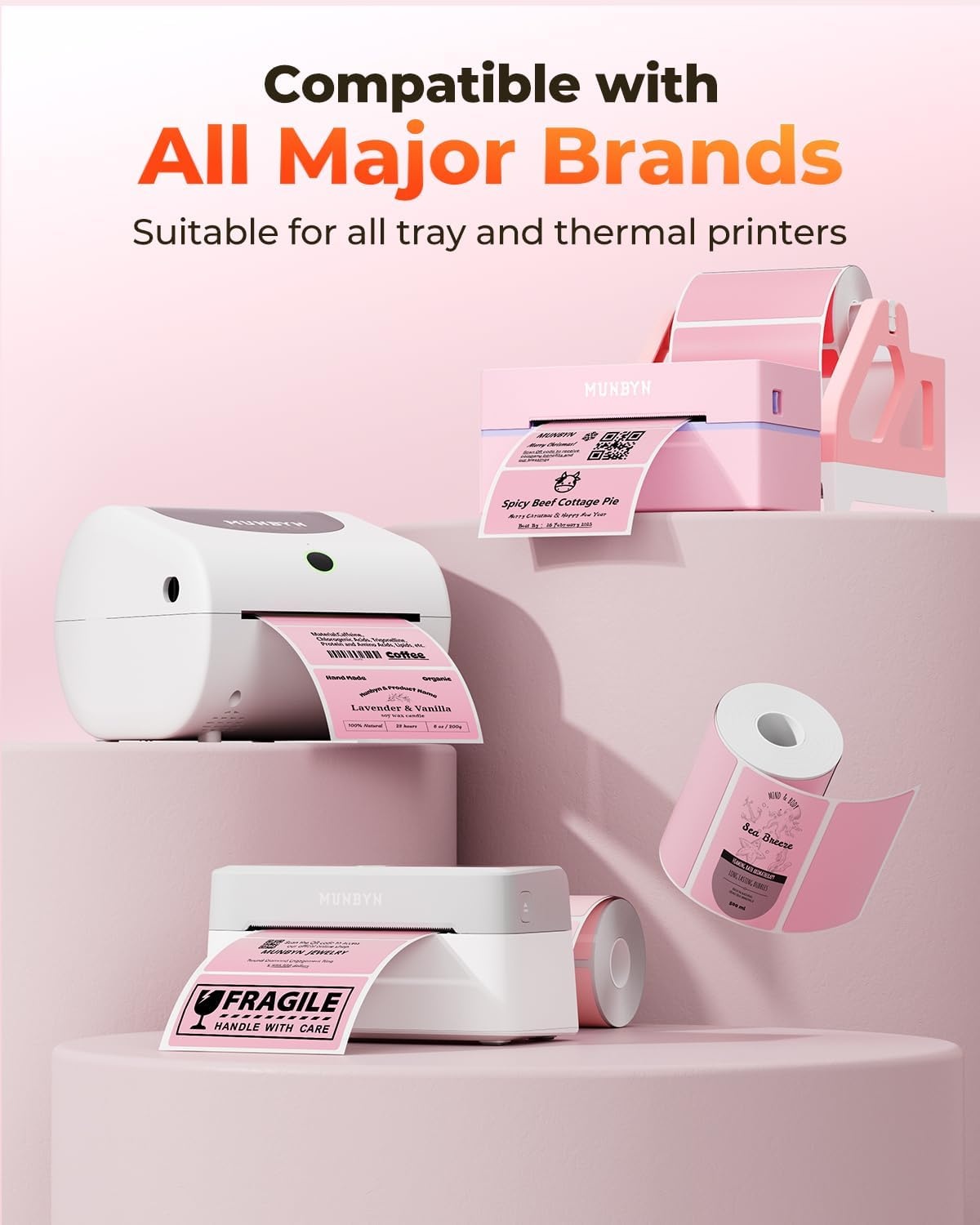 image:imageMUNBYN 3x2 Inch White Thermal Labels Thermal Sticker Labels for Price Barcode Mailing Name 500 Sheets1 RollPink