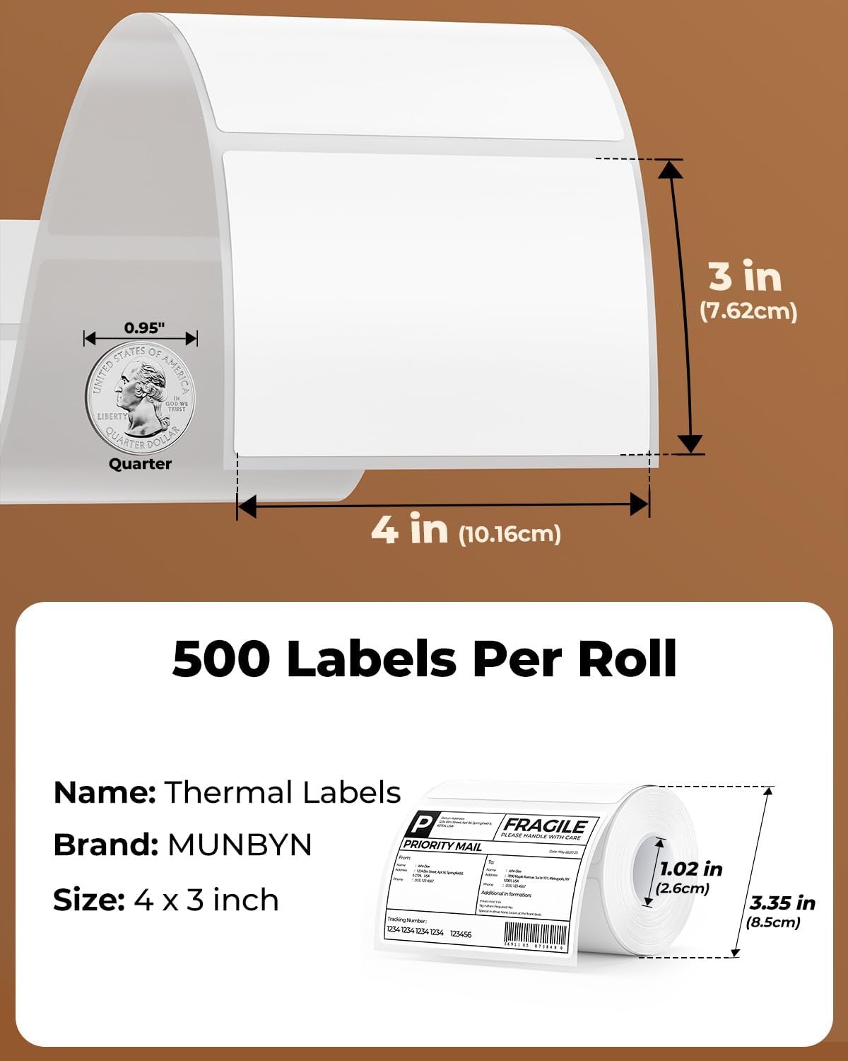 image:imageMUNBYN 3x2 Inch White Thermal Labels Thermal Sticker Labels for Price Barcode Mailing Name 500 Sheets1 RollWhite