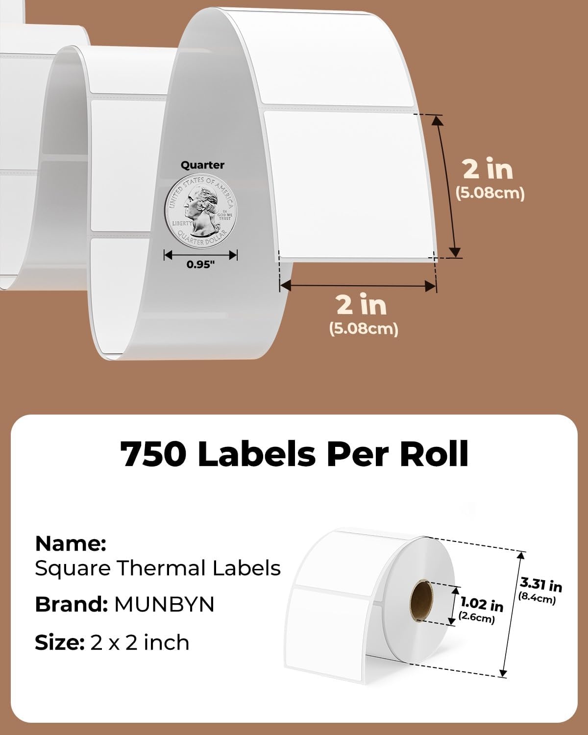image:imageMUNBYN 3x2 Inch White Thermal Labels Thermal Sticker Labels for Price Barcode Mailing Name 500 Sheets1 RollWhite