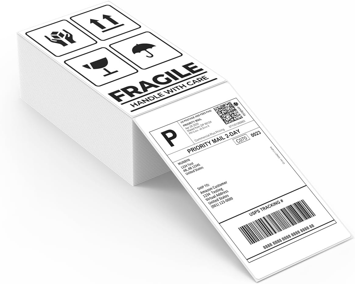 image:imageMUNBYN 3x2 Inch White Thermal Labels Thermal Sticker Labels for Price Barcode Mailing Name 500 Sheets1 RollWhite
