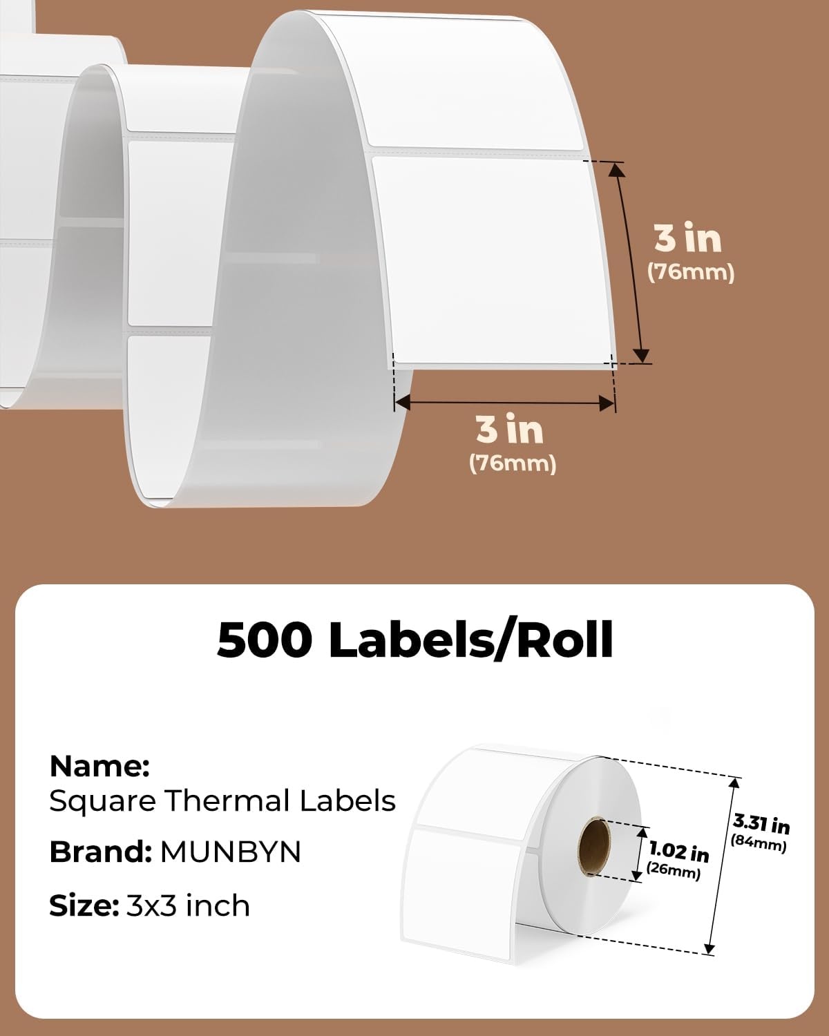 image:imageMUNBYN 3x2 Inch White Thermal Labels Thermal Sticker Labels for Price Barcode Mailing Name 500 Sheets1 RollWhite