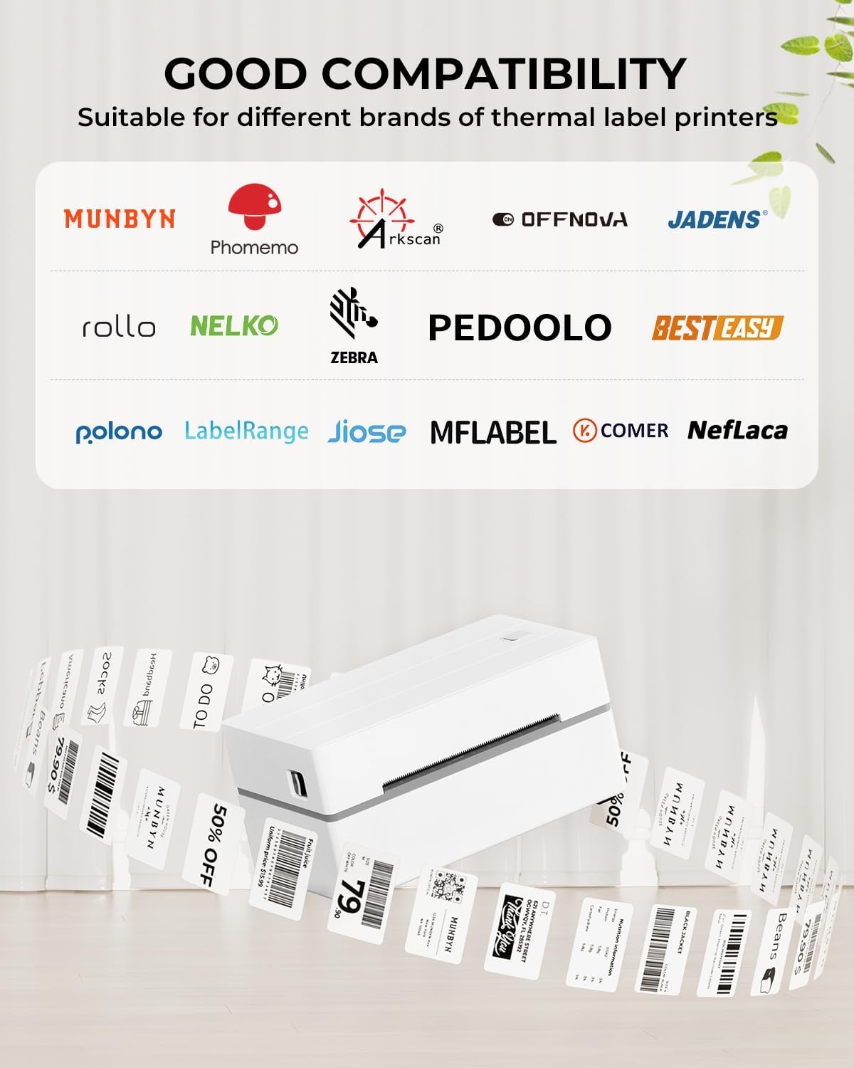 image:imageMUNBYN 3x2 Inch White Thermal Labels Thermal Sticker Labels for Price Barcode Mailing Name 500 Sheets1 RollWhite