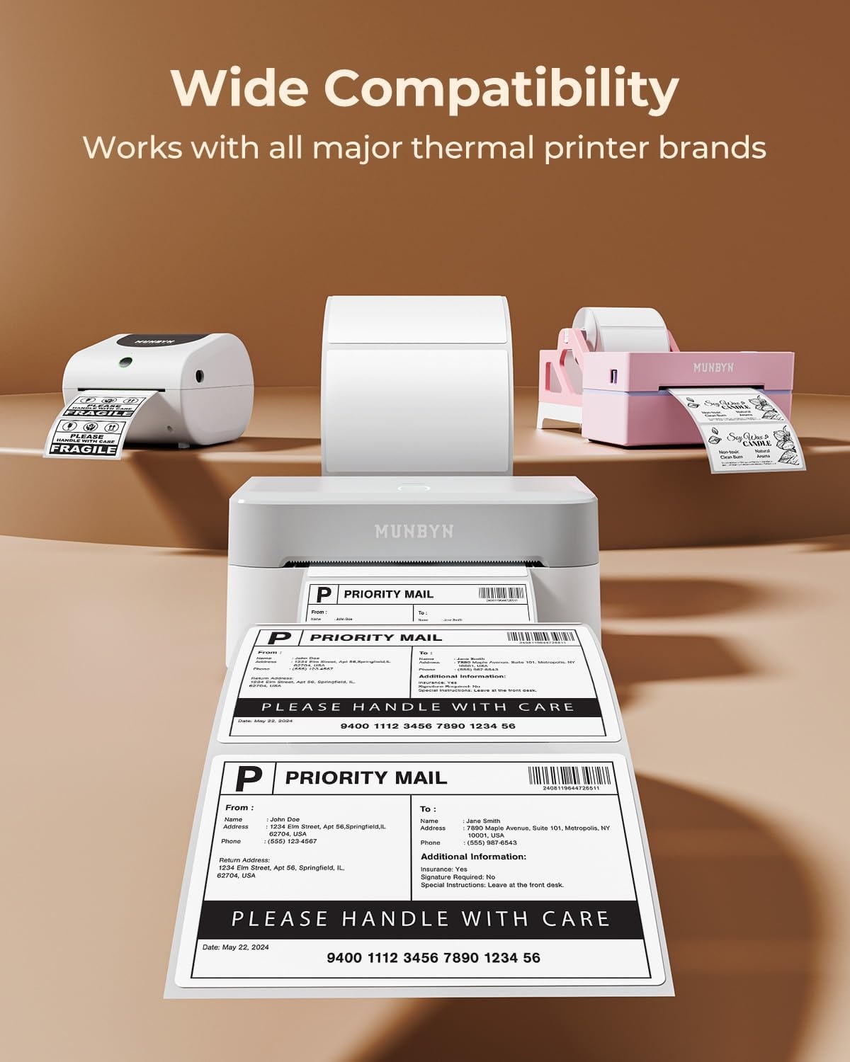 image:imageMUNBYN 3x2 Inch White Thermal Labels Thermal Sticker Labels for Price Barcode Mailing Name 500 Sheets1 RollWhite