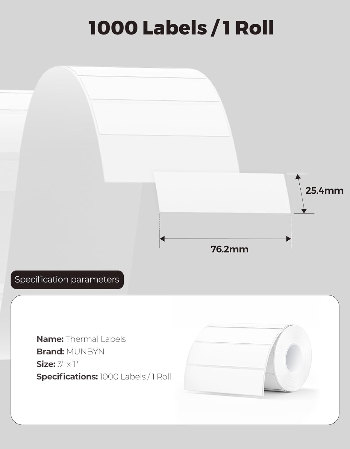 image:imageMUNBYN 3x2 Inch White Thermal Labels Thermal Sticker Labels for Price Barcode Mailing Name 500 Sheets1 RollWhite