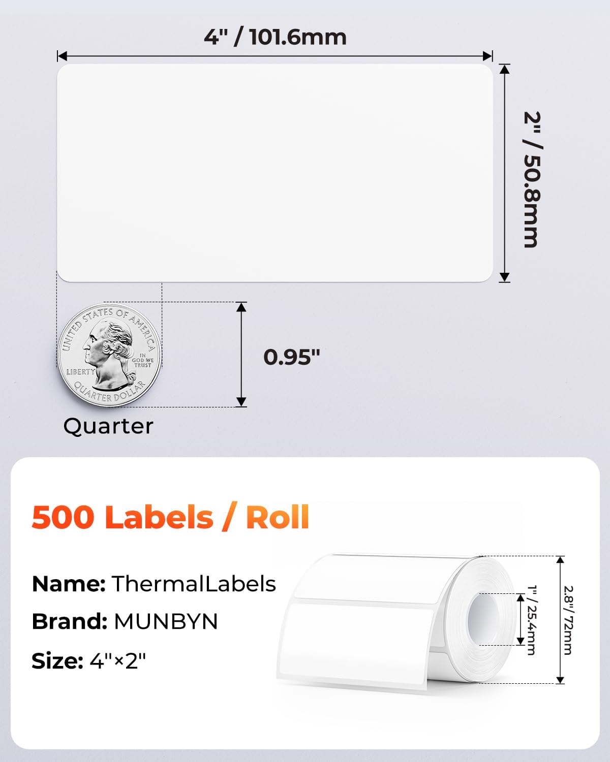 image:imageMUNBYN 3x2 Inch White Thermal Labels Thermal Sticker Labels for Price Barcode Mailing Name 500 Sheets1 RollWhite