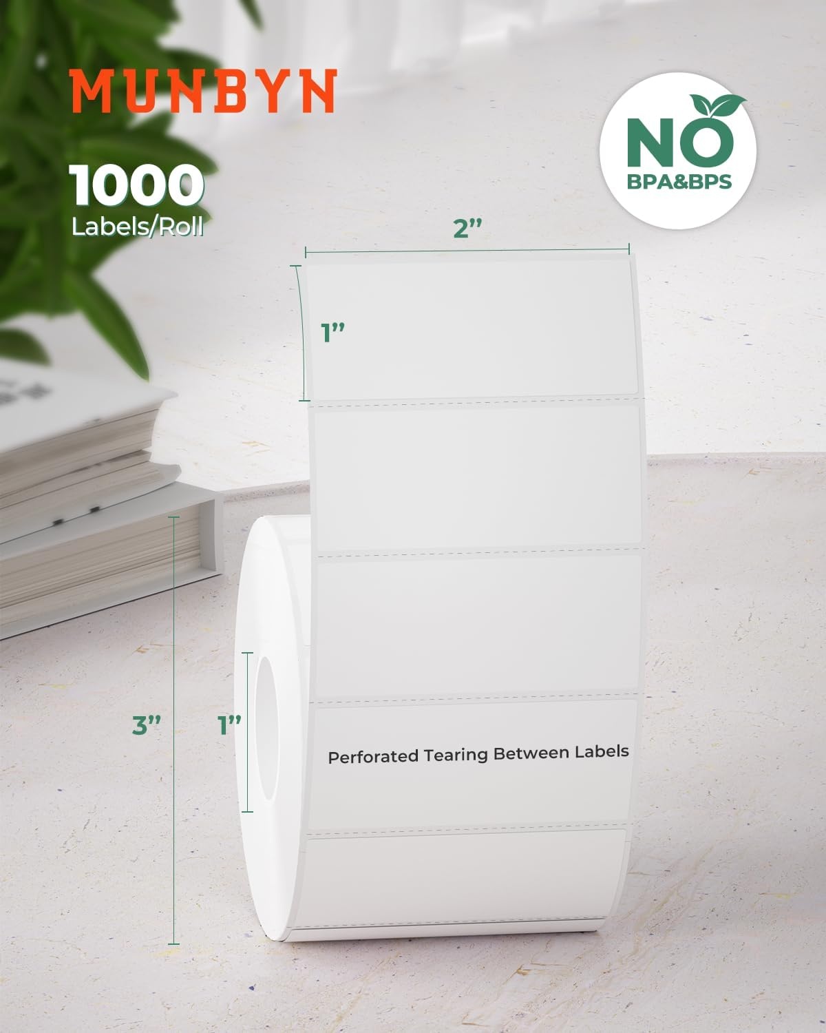 image:imageMUNBYN 3x2 Inch White Thermal Labels Thermal Sticker Labels for Price Barcode Mailing Name 500 Sheets1 RollWhite