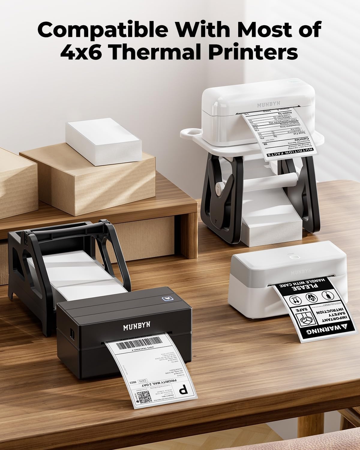 image:imageMUNBYN 4x6 Pink Direct Thermal Shipping Labels Commercial Grade Permanent Adhesive Fanfold Mailing Postage Label Paper for Thermal Printers and Packages 500 Sheets per StackWhite