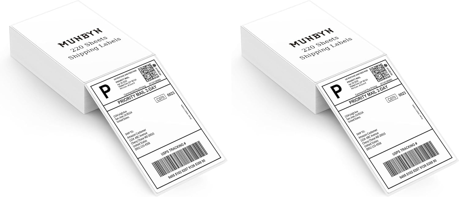 image:imageMUNBYN 4x6 Pink Direct Thermal Shipping Labels Commercial Grade Permanent Adhesive Fanfold Mailing Postage Label Paper for Thermal Printers and Packages 500 Sheets per StackWhite