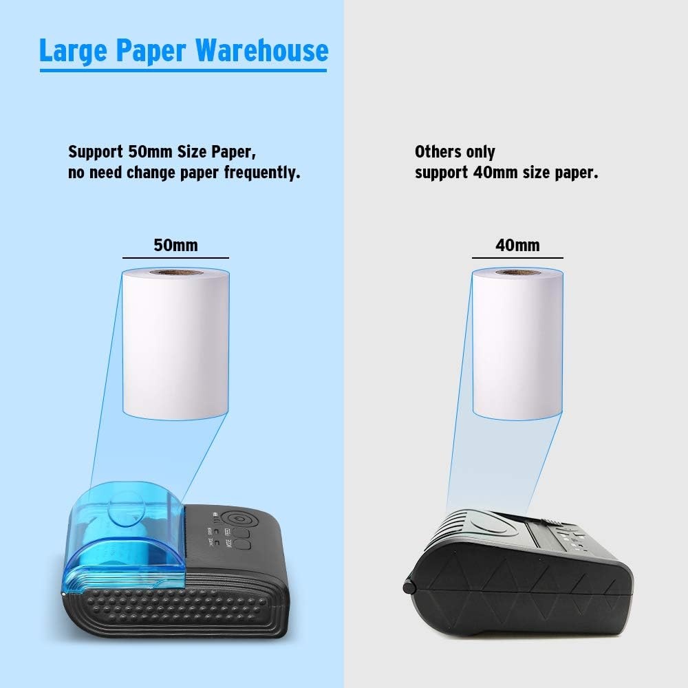 image:imageMUNBYN 58mm Bluetooth Receipt Printer and 2 14 x 50 Thermal Paper 50 Rolls BPA Free Receipt Paper