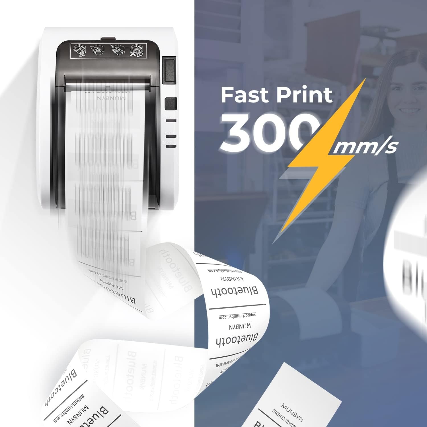 image:imageMUNBYN Bluetooth 50 Receipt Printer P047 80mm POS Printer and White Cash Drawer 16 Heavy Duty Cash Register for Point of Sale POS System