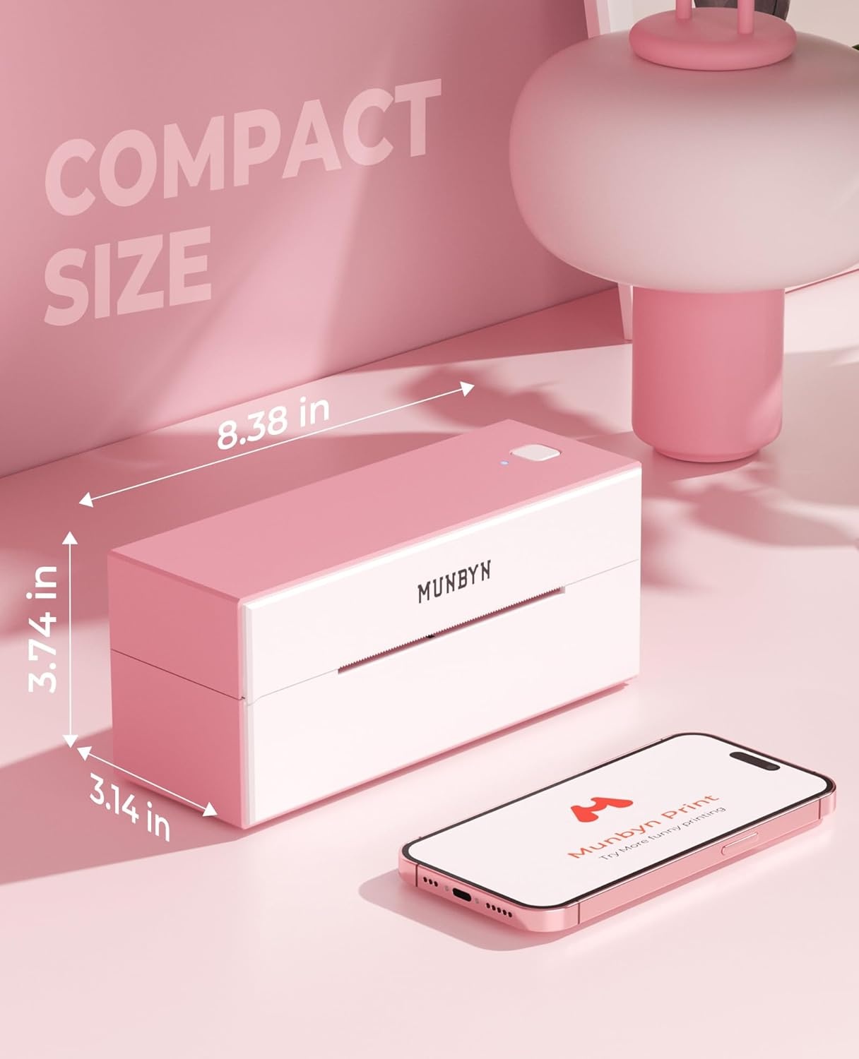 image:imageMUNBYN Bluetooth Thermal Label Printer 4x6 Shipping Label Printer for Shipping Packages Compatible with iOS Android PC Mac Chrome OS Etsy Ebay Shopify Amazon USPS and MorePink