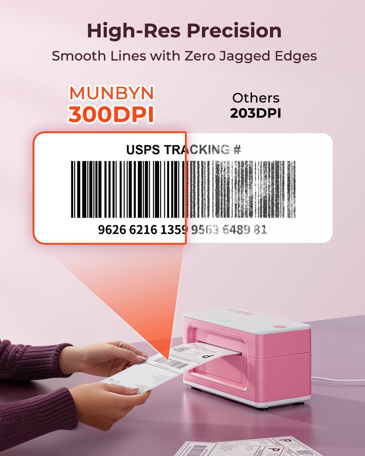image:imageMUNBYN Bluetooth Thermal Label Printer 941BP Wireless 300DPI 4x6 Shipping Label Printer for Small Business Compatible with Windows Mac iPhone Android PC Amazon Shopify Etsy USPS PinkPink