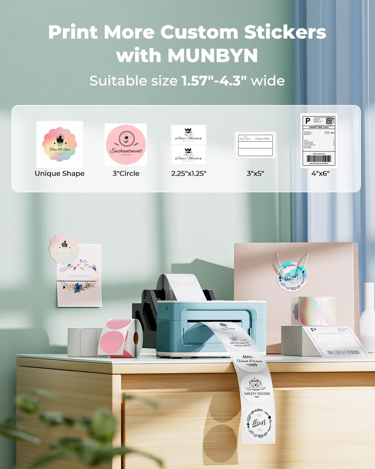 image:imageMUNBYN Bluetooth Thermal Label Printer 941BP Wireless 300DPI 4x6 Shipping Label Printer for Small Business Compatible with Windows Mac iPhone Android PC Amazon Shopify Etsy USPS PinkGreen
