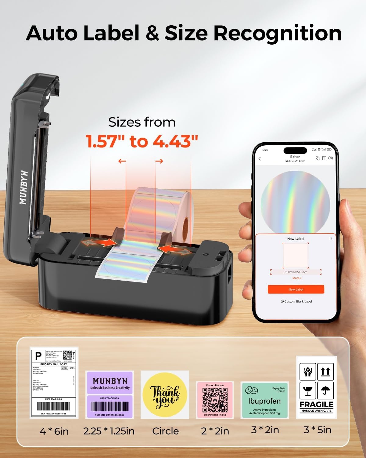 image:imageMUNBYN Bluetooth Thermal Label Printer RealWriter RW402B 4x6 Shipping Label Printer for Small Business Compatible with Android iPhone and Windows Mac ChromebookBlack