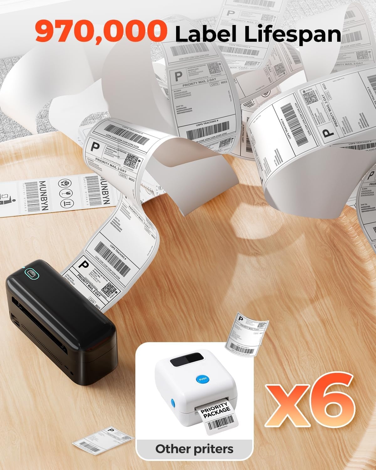 image:imageMUNBYN Bluetooth Thermal Label Printer RealWriter RW402B 4x6 Shipping Label Printer for Small Business Compatible with Android iPhone and Windows Mac ChromebookBlack