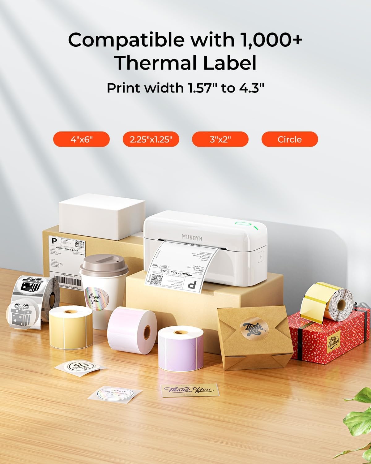 image:imageMUNBYN Bluetooth Thermal Label Printer RealWriter RW402B 4x6 Shipping Label Printer for Small Business Compatible with Android iPhone and Windows Mac ChromebookWhite