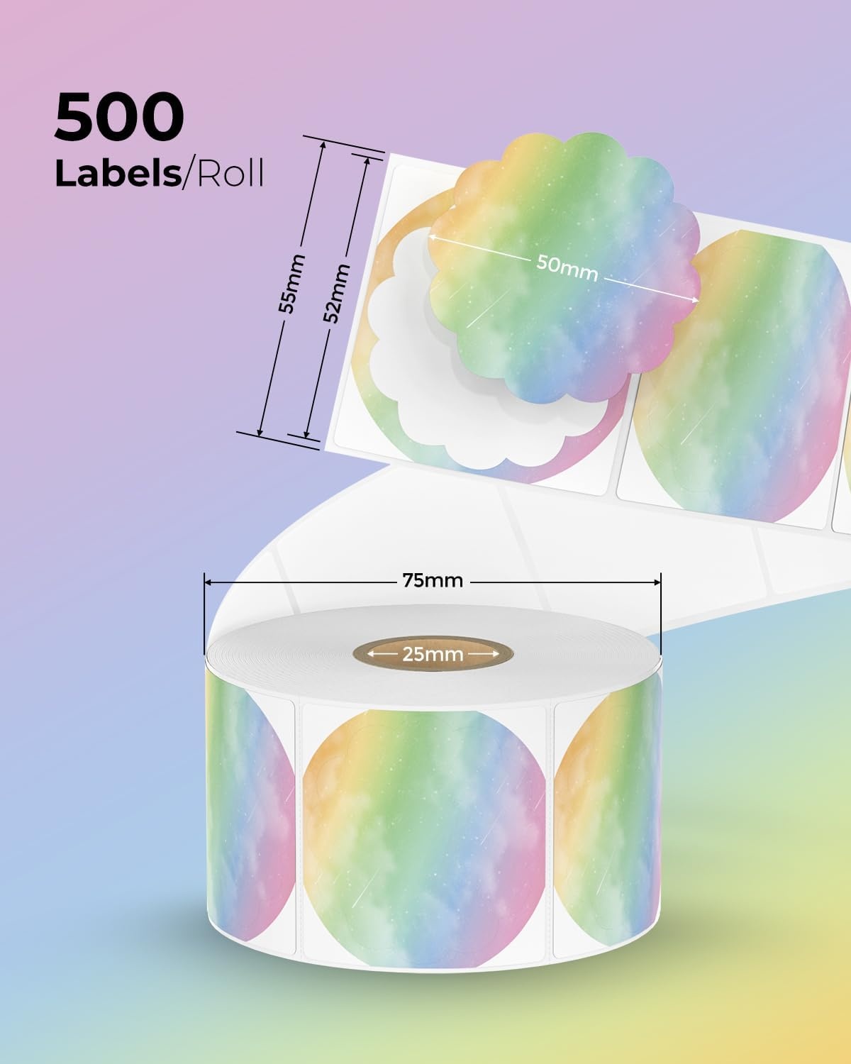 image:imageMUNBYN Flower ShapeThermal Label Stickers 225inch Watercolor Thermal Labels MultiPurpose Stickers for Packaging Gifts Business DIY Logo Design 500 Labels1 Roll ITLP22LLRD