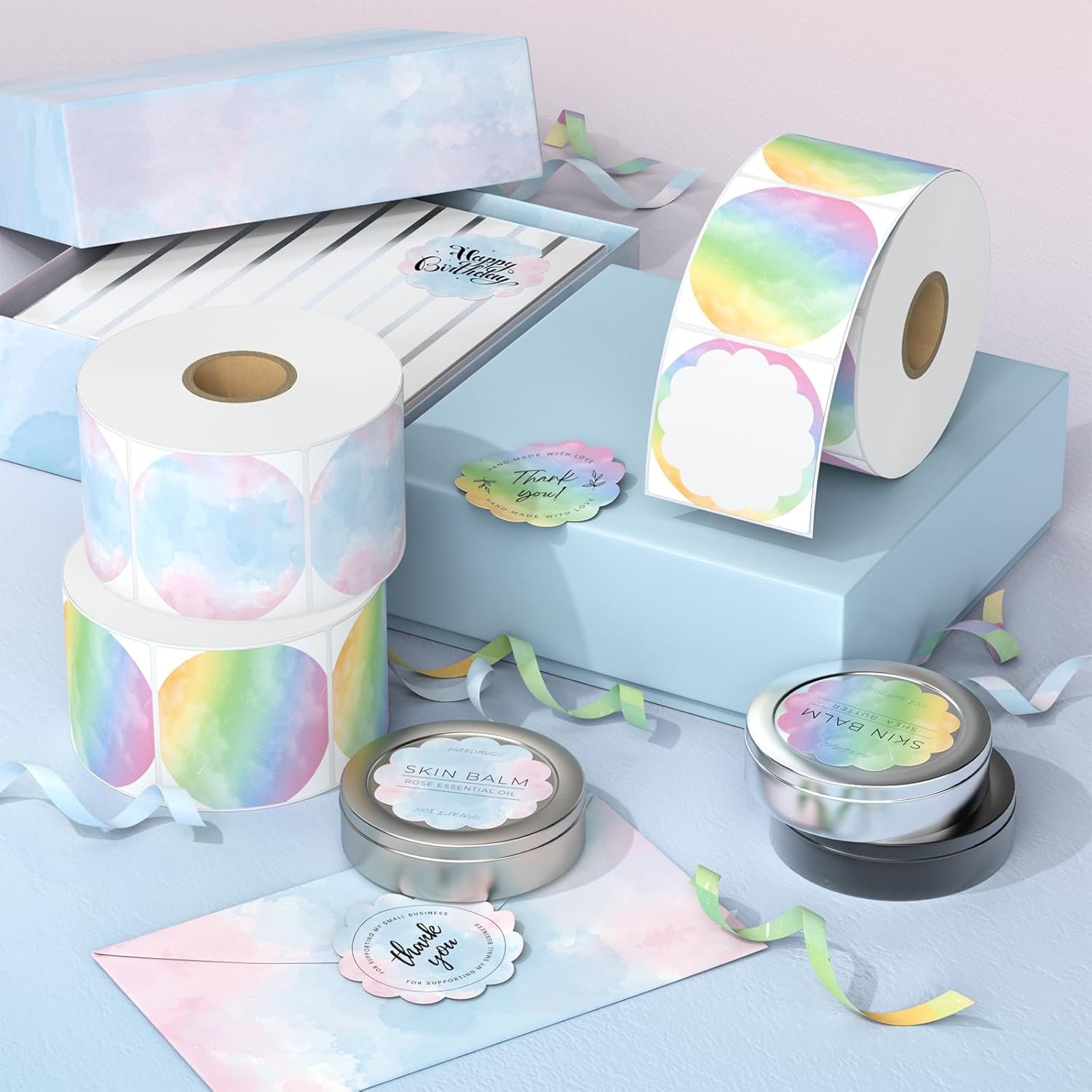 image:imageMUNBYN Flower ShapeThermal Label Stickers 225inch Watercolor Thermal Labels MultiPurpose Stickers for Packaging Gifts Business DIY Logo Design 500 Labels1 Roll ITLP22LLRD
