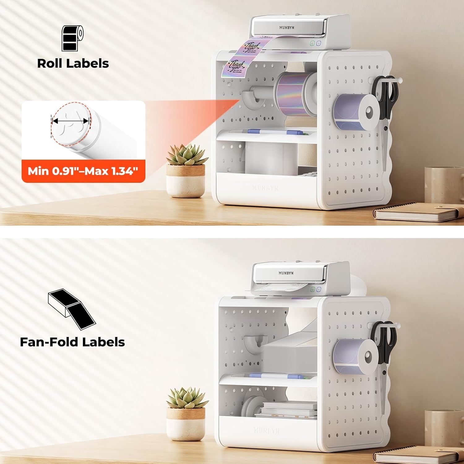 image:imageMUNBYN ILH03 4x6 Thermal Label Holder 5in1 Sticker Holder with 3Tier Shelf Drawer Hooks amp Pegboard for Shipping Label Printing Office Small Business Home