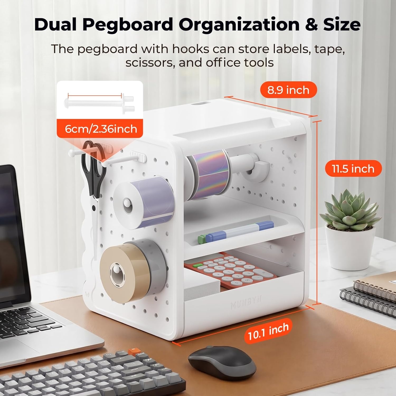 image:imageMUNBYN ILH03 4x6 Thermal Label Holder 5in1 Sticker Holder with 3Tier Shelf Drawer Hooks amp Pegboard for Shipping Label Printing Office Small Business Home