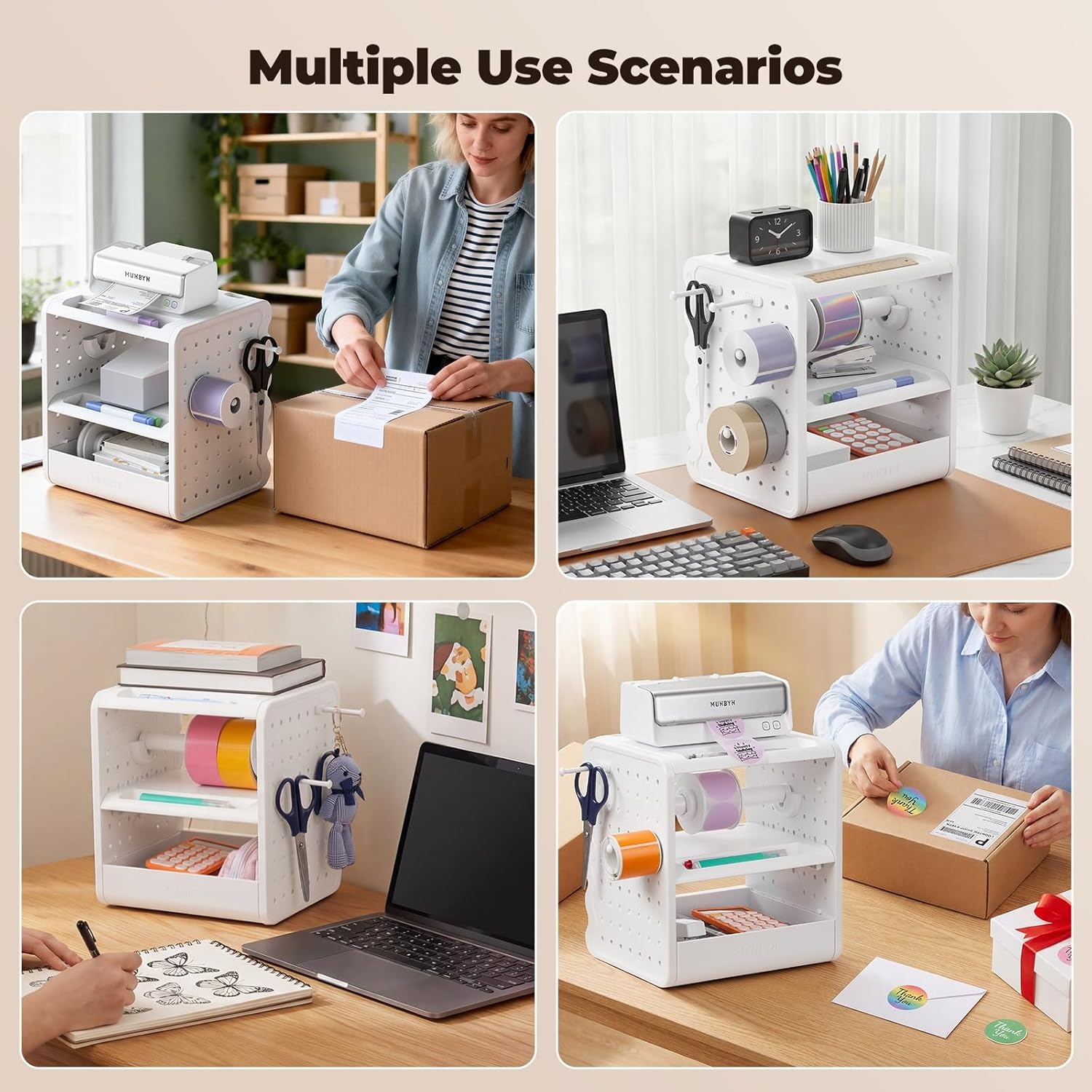 image:imageMUNBYN ILH03 4x6 Thermal Label Holder 5in1 Sticker Holder with 3Tier Shelf Drawer Hooks amp Pegboard for Shipping Label Printing Office Small Business Home