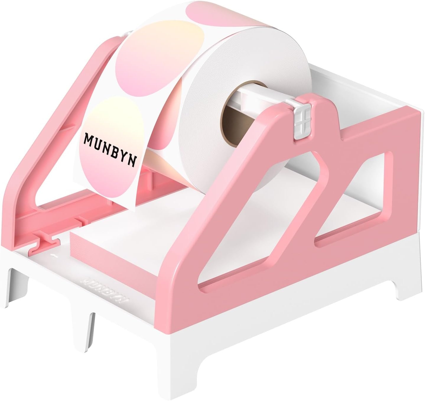image:imageMUNBYN Label Holder for Rolls and FanFold Labels Thermal Sticker Roll Holder for Desktop Thermal Printer Shipping Supplies Industrial Paper PinkPink and White