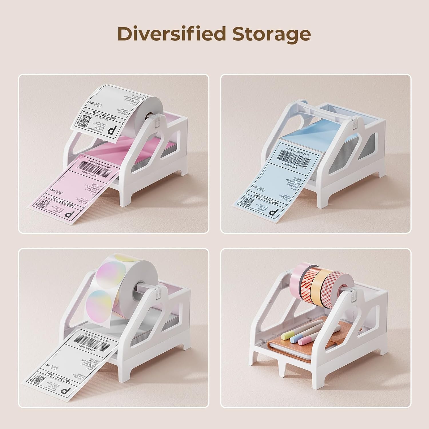 image:imageMUNBYN Label Holder for Rolls and FanFold Labels Thermal Sticker Roll Holder for Desktop Thermal Printer Shipping Supplies Industrial Paper PinkWhite