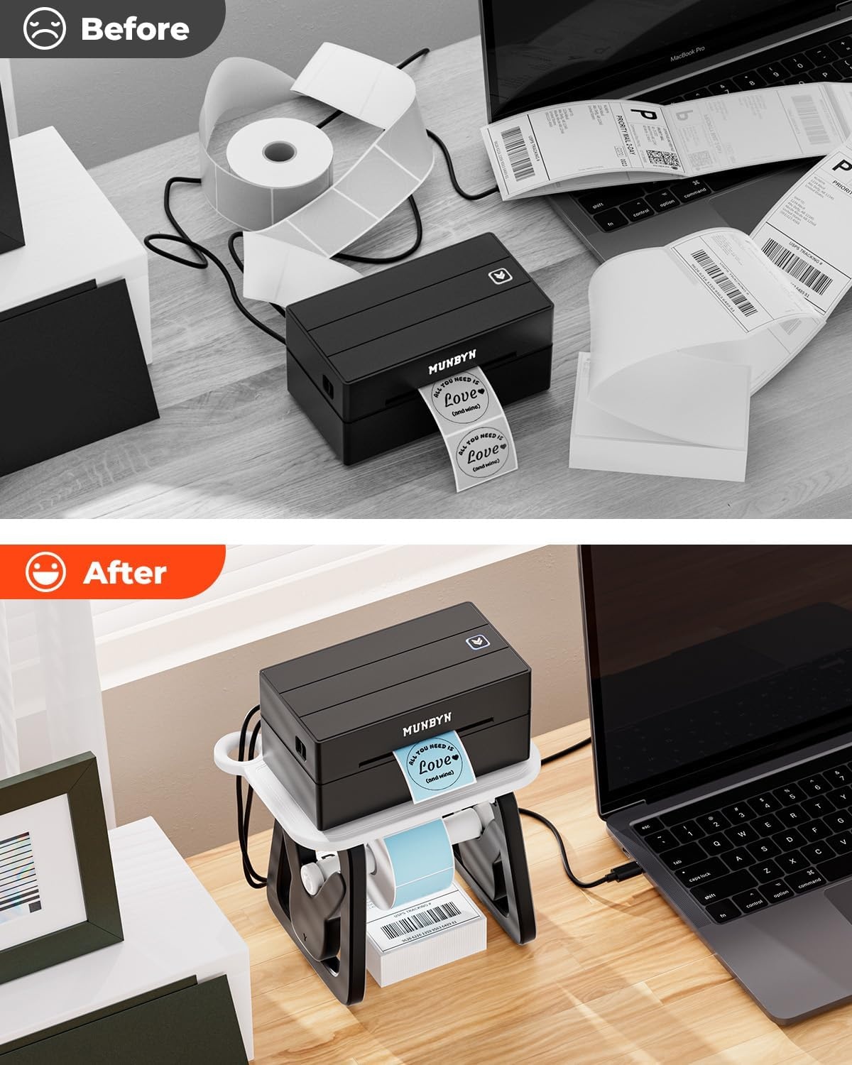 image:imageMUNBYN Label Holder for Rolls and Fanfold Labels Thermal Sticker Holder for Desktop Thermal Printer Accessory Supplies for Home Office Small BusinessBlack and White
